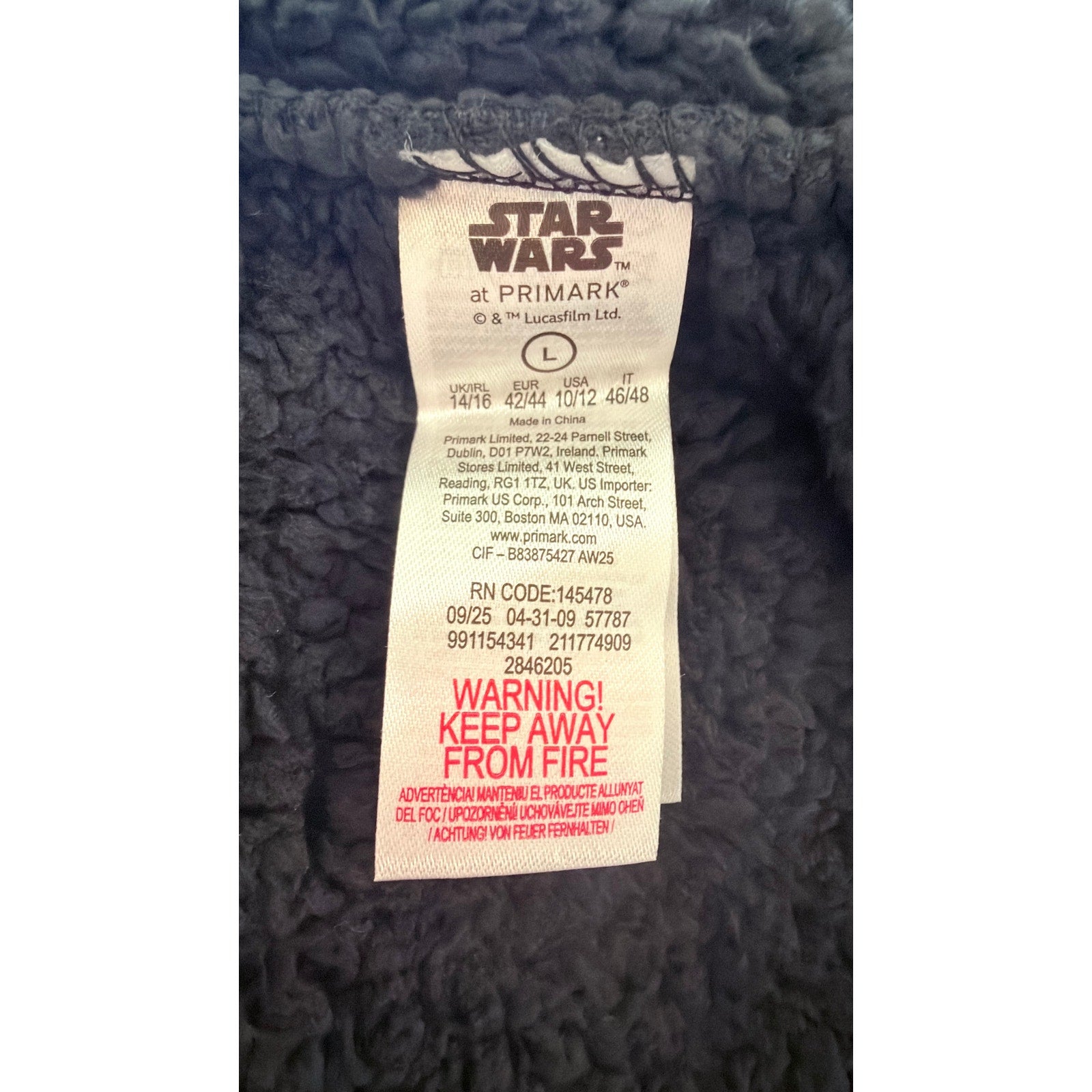 NWT Star Wars x Primark Women's Sherpa Lined Hooded Robe Dressing Gown Large