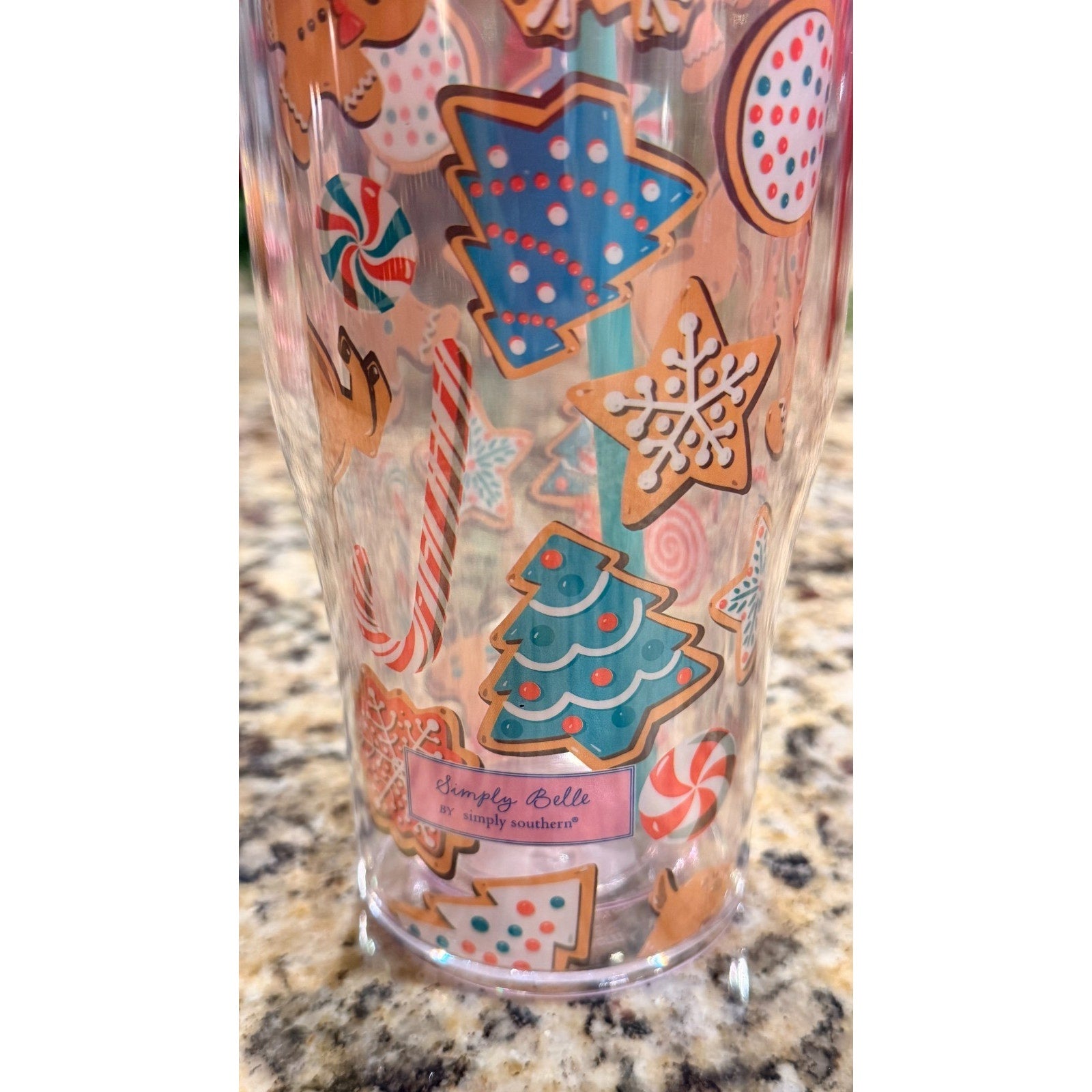 NWT Simply Belle "Christmas Cookie" Plastic Tumbler with Straw — 24 oz