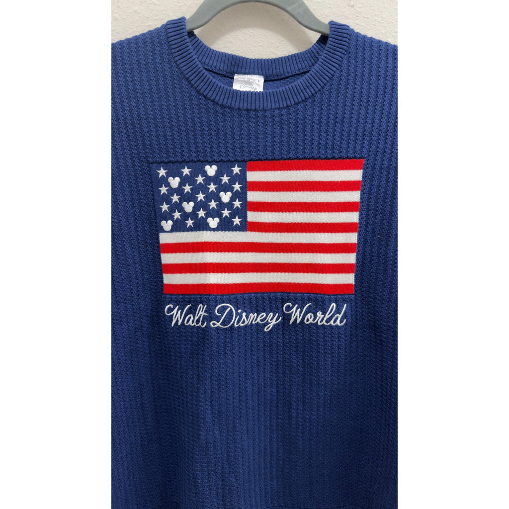 Walt Disney World Americana American Flag Knit Sweater Blue Women Large NWT