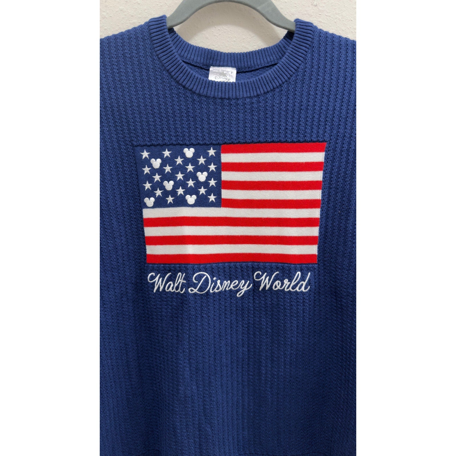 Walt Disney World Americana American Flag Knit Sweater Blue Women Large NWT