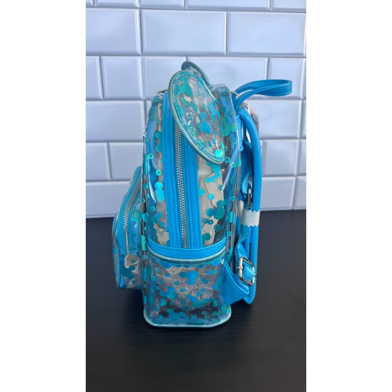 Disney Parks Loungefly Clear Translucent Mickey Sequin Mini Backpack NWT